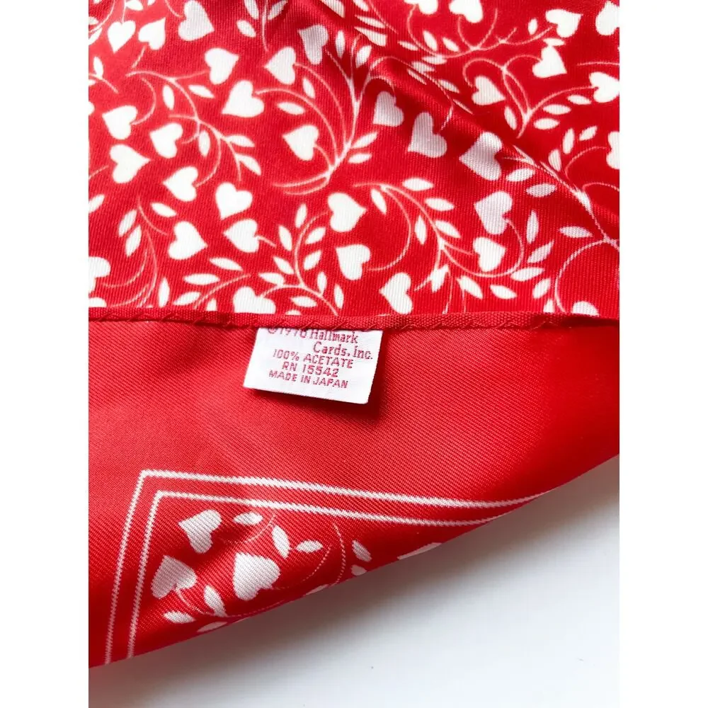 Vintage 1976 Hallmark 'Mary Ann' Red and White Hearts Square Scarf